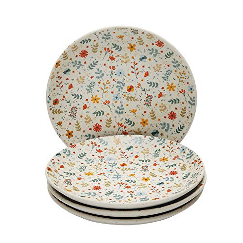 miah decor Miah Décor Handcrafted Floral Ceramic Stoneware Quarter/Side Plates (Spring Collection)-Set of 4. Microwave, Dishwasher Safe. Multicolour Matte Finish Plates, Diameter-7 inch (MD-261) - Image 1