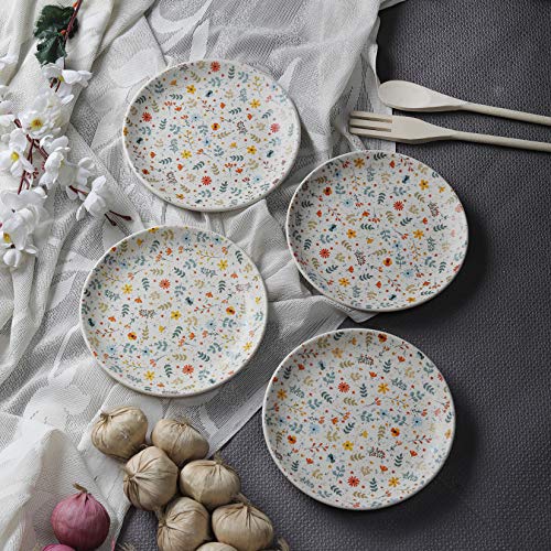 miah decor Miah Décor Handcrafted Floral Ceramic Stoneware Quarter/Side Plates (Spring Collection)-Set of 4. Microwave, Dishwasher Safe. Multicolour Matte Finish Plates, Diameter-7 inch (MD-261) - Image 2