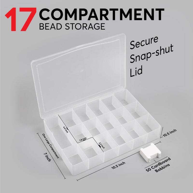 BULK PARADISE Embroidery Floss Organizer Box with 50 Cardboard Bobbins - 17 Compartments Clear embroidery thread organizer box, Snap-Tight Clear Sewing Organizer - Jewelry Bead Holder (Made in USA) - Image 2