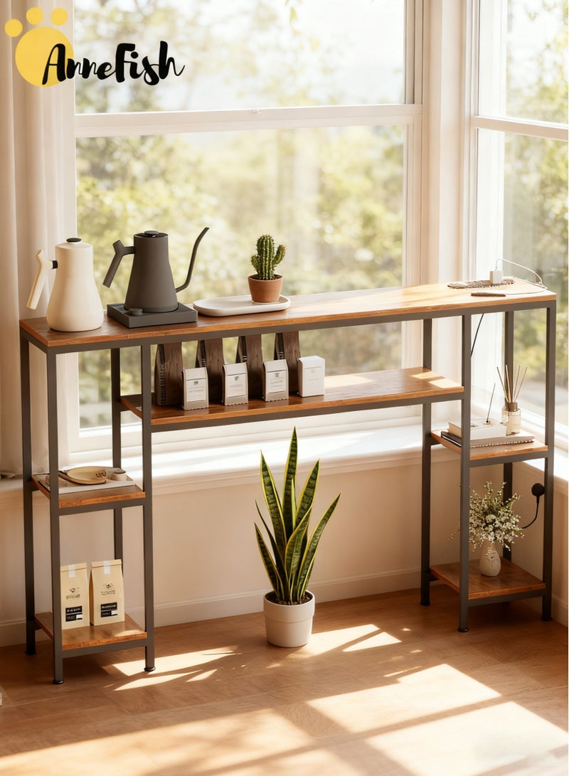 آن فش طاولة وحدة تحكم 4 طبقات مقاس 160*30*90 سم مع مخرج طاقة وطاولة أريكة قابلة للتعديل مع رف تخزين وطاولة جانبية للمدخل وطاولة للأريكة والمدخل وغرفة المعيشة - Image 4