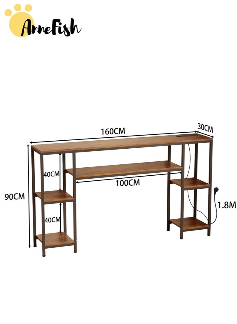آن فش طاولة وحدة تحكم 4 طبقات مقاس 160*30*90 سم مع مخرج طاقة وطاولة أريكة قابلة للتعديل مع رف تخزين وطاولة جانبية للمدخل وطاولة للأريكة والمدخل وغرفة المعيشة - Image 5