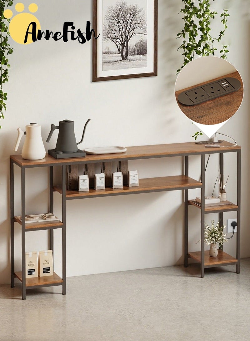 AnneFish 160*30*90cm 4 Tier Console Table with Power Outlet Aadjustable Sofa Table with Storage Shelf Hallway Table Side Table and Entryway Table for Couch Hallway Entrance Living Room - Image 1