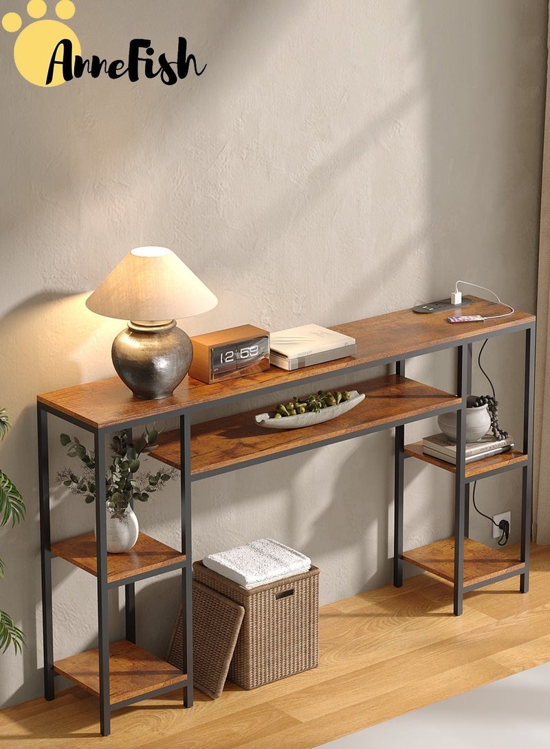 AnneFish 160*30*90cm 4 Tier Console Table with Power Outlet Aadjustable Sofa Table with Storage Shelf Hallway Table Side Table and Entryway Table for Couch Hallway Entrance Living Room - Image 3