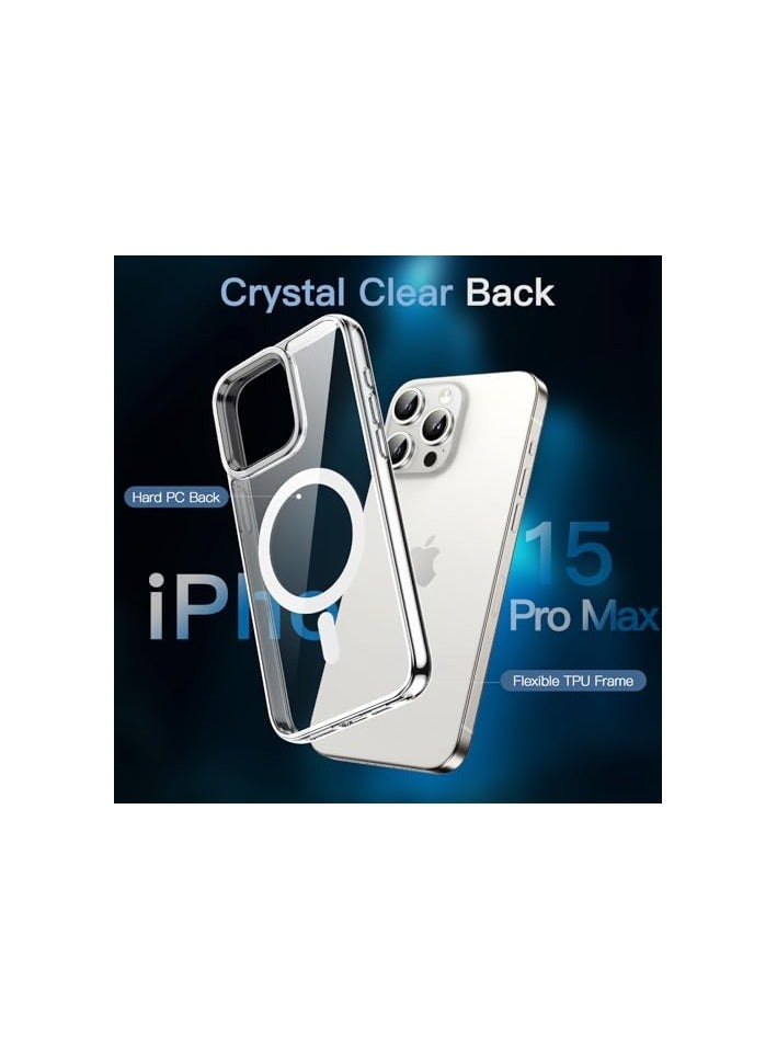 جي تيك حافظة JETech مغناطيسية 3 في 1 لهاتف iPhone 15 Pro Max مقاس 6.7 بوصة مع عبوتين من واقيات الشاشة الزجاجية المقواة، متوافقة مع MagSafe، غطاء هاتف مقاوم للصدمات (شفاف) - Image 2