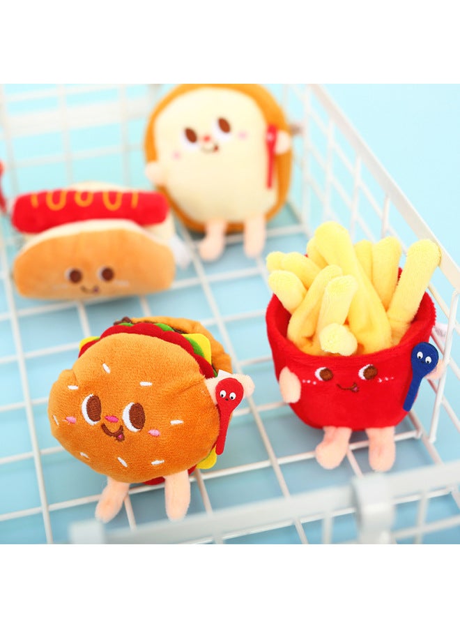 Cartoon Plush Burger Fries Hot Dog Chicken Leg Keychain Pendant Doll Doll Machine Doll Gift Toy Wholesale-Specifications:12cm Chicken Leg-Color:Silver Key Ring - Image 3