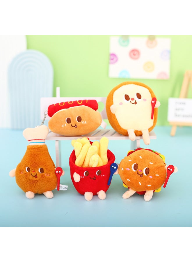 Cartoon Plush Burger Fries Hot Dog Chicken Leg Keychain Pendant Doll Doll Machine Doll Gift Toy Wholesale-Specifications:12cm Chicken Leg-Color:Silver Key Ring - Image 2