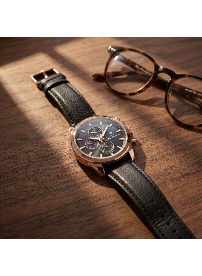 Ben Sherman Oxford Black Dial Brown Genuine Leather Strap Chronograph Watch for Men, 44mm - Image 4