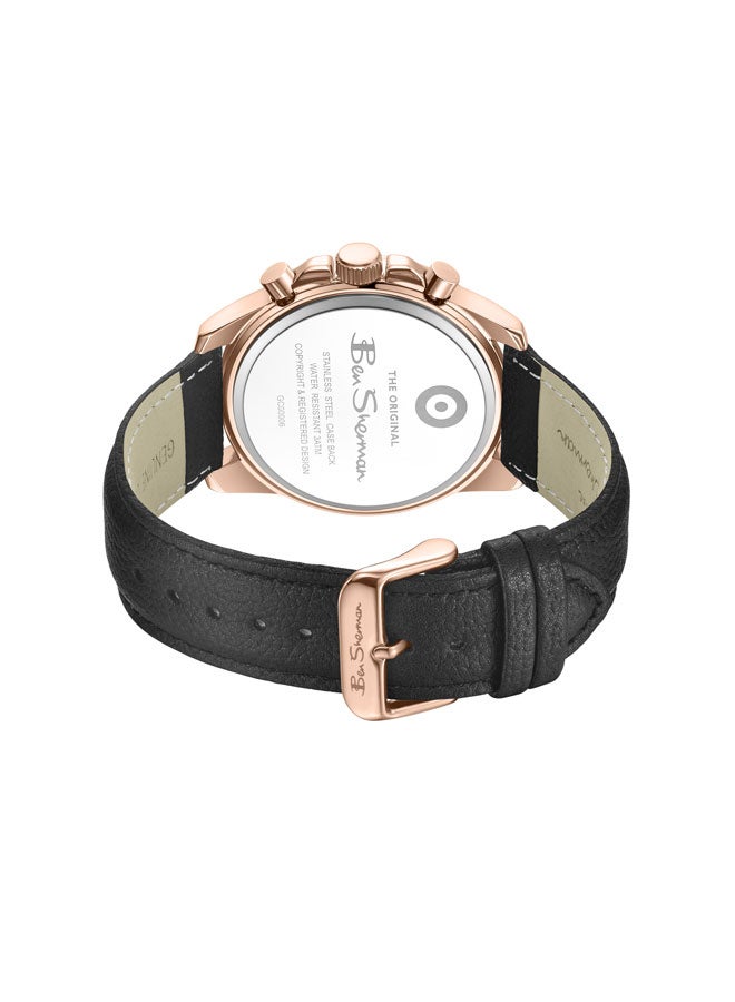 Ben Sherman Oxford Black Dial Brown Genuine Leather Strap Chronograph Watch for Men, 44mm - Image 3