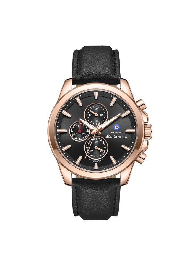 Ben Sherman Oxford Black Dial Brown Genuine Leather Strap Chronograph Watch for Men, 44mm - Image 1
