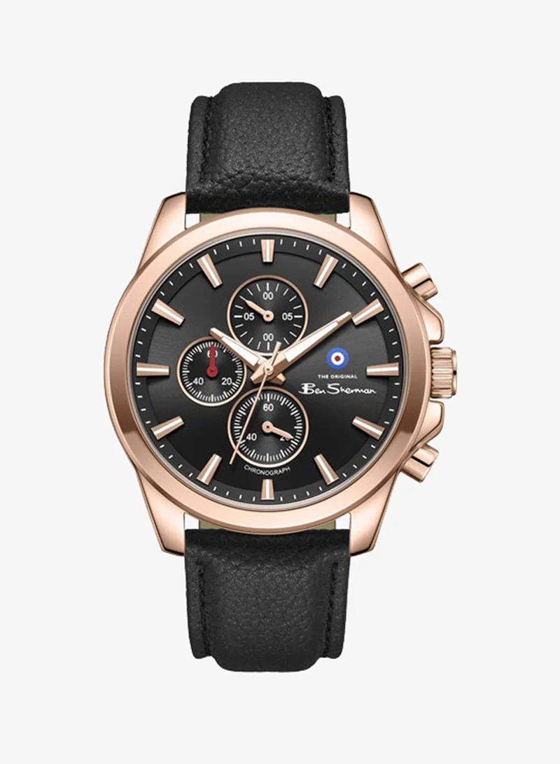 Ben Sherman Oxford Black Dial Brown Genuine Leather Strap Chronograph Watch for Men, 44mm