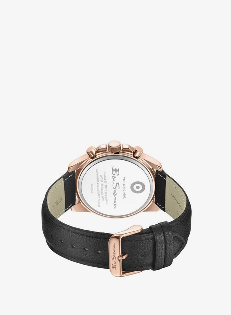 Ben Sherman Oxford Black Dial Brown Genuine Leather Strap Chronograph Watch for Men, 44mm - Image 3