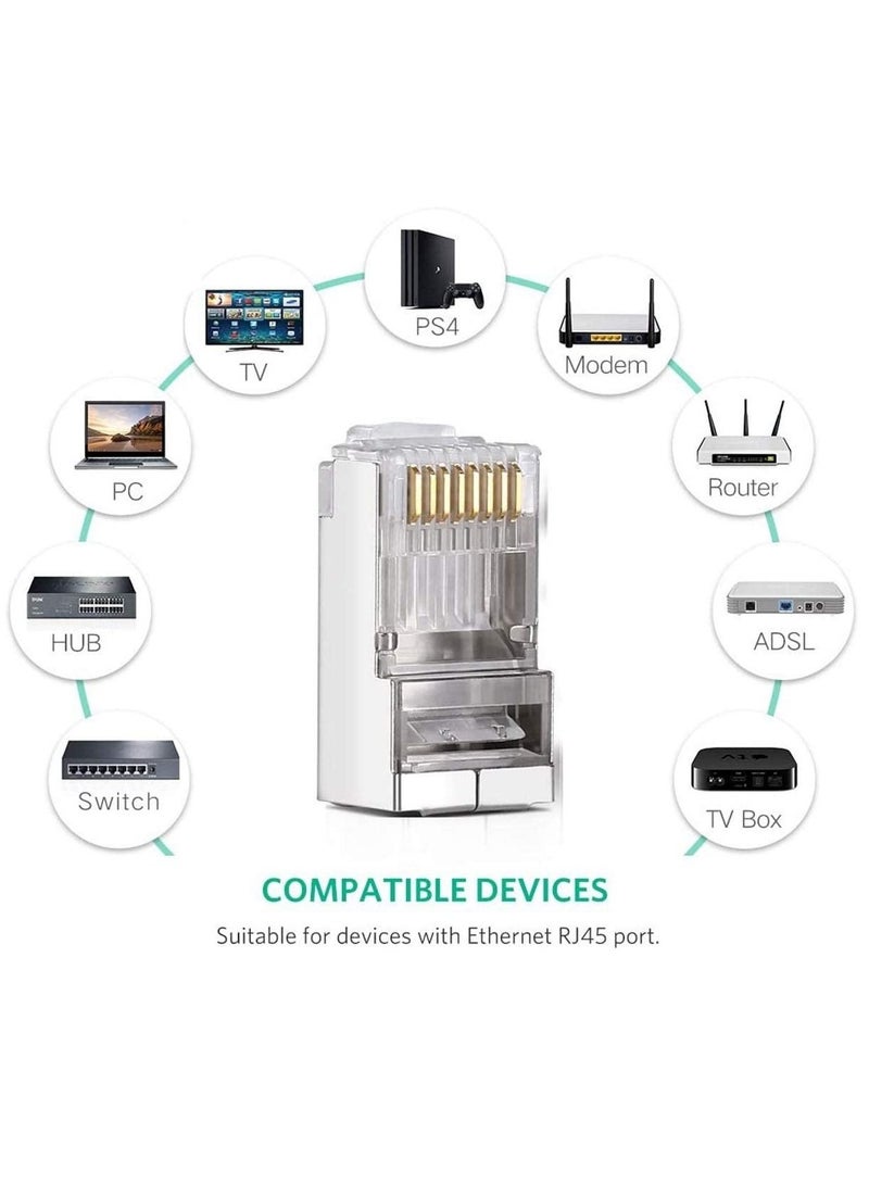 Ntech Cat6 RJ45 Ends Cat6 Connector Cat6 / Cat5e RJ45 Connector Ethernet Cable Crimp Connectors UTP Network Plug for Solid Wire and Standard Cable 100-Pack - Image 2