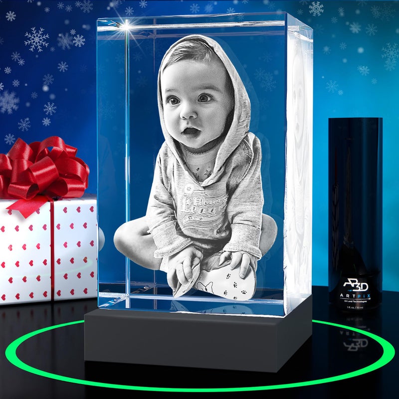 ArtPix 3D Premium Crystal Photo Christmas Personalized Gifts for Women Wife Her Him Men Husband Grandma Great Xmas Customized Gift With Your Own Photo Custom Glass 3D Laser Etched Picture
