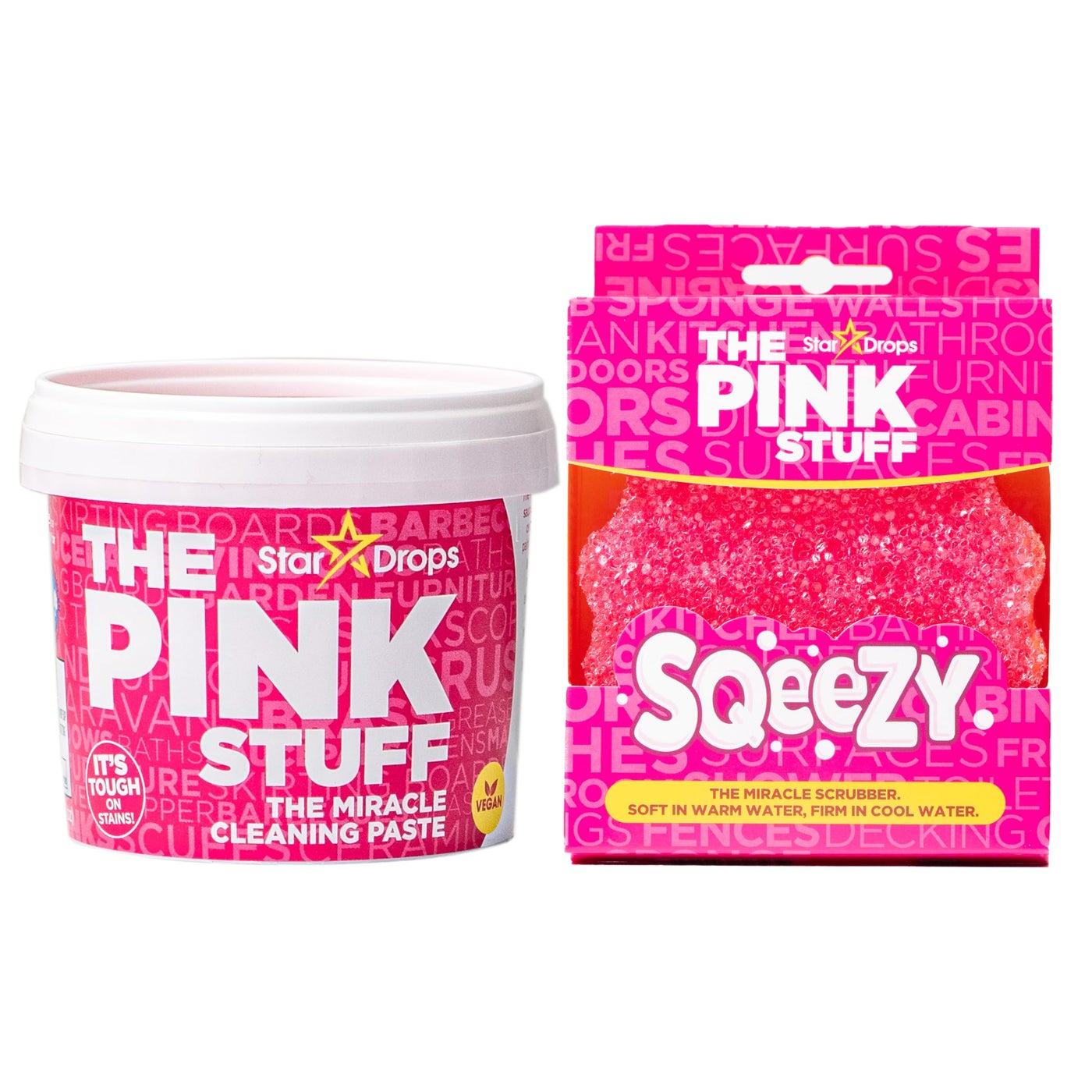 Stardrops - The Pink Stuff Miracle Cleaning Paste & SQeeZY Scrubber Sponge Bundle â€“ All-Purpose, Non-Scratch Cleaner for Kitchens, Bathrooms, Walls, Floors, Pots, Grout, and More