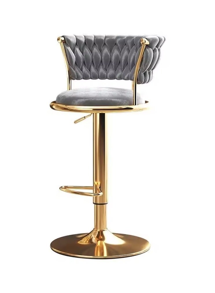 DubaiGallery Velvet Swivel Bar Stools, Adjustable Counter Height Bar Stool with Woven Back, Upholstered Kitchen Dining Chairs, Modern Barstools for Kitchen Island, Cafe, Pub, Bar Counter - Image 2