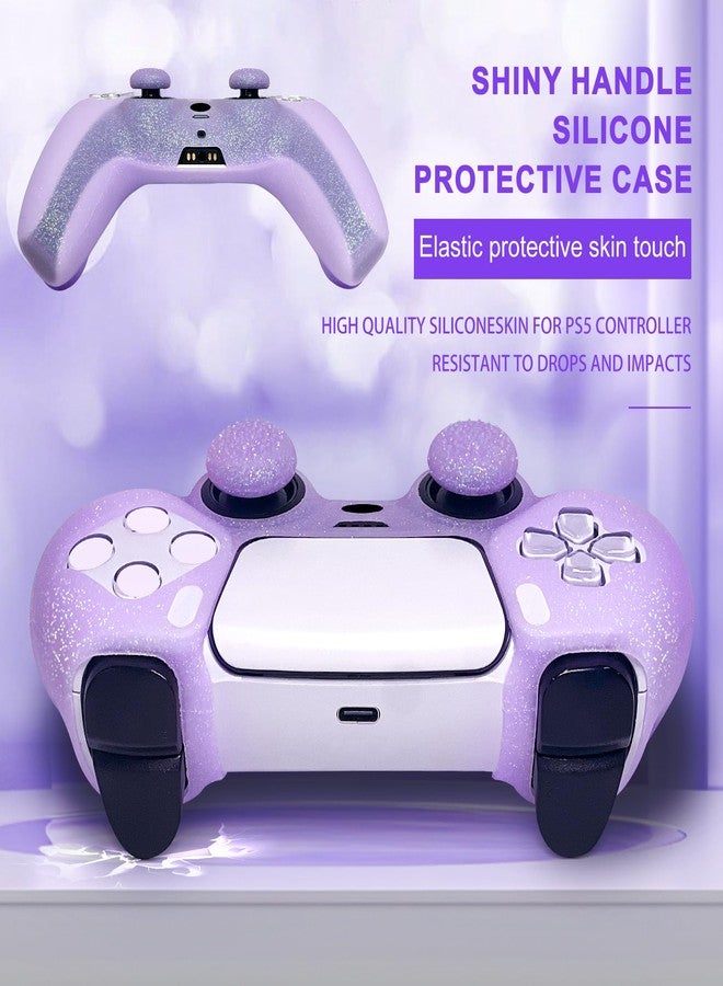 HLRAO Purple Glitter Anti-Slip Protective Silicone Cover Skin Compatible with PS5/Slim/Pro Controller,8 PCS Glitter Thumb Grips Caps and 2 Grips Caps. - Image 4