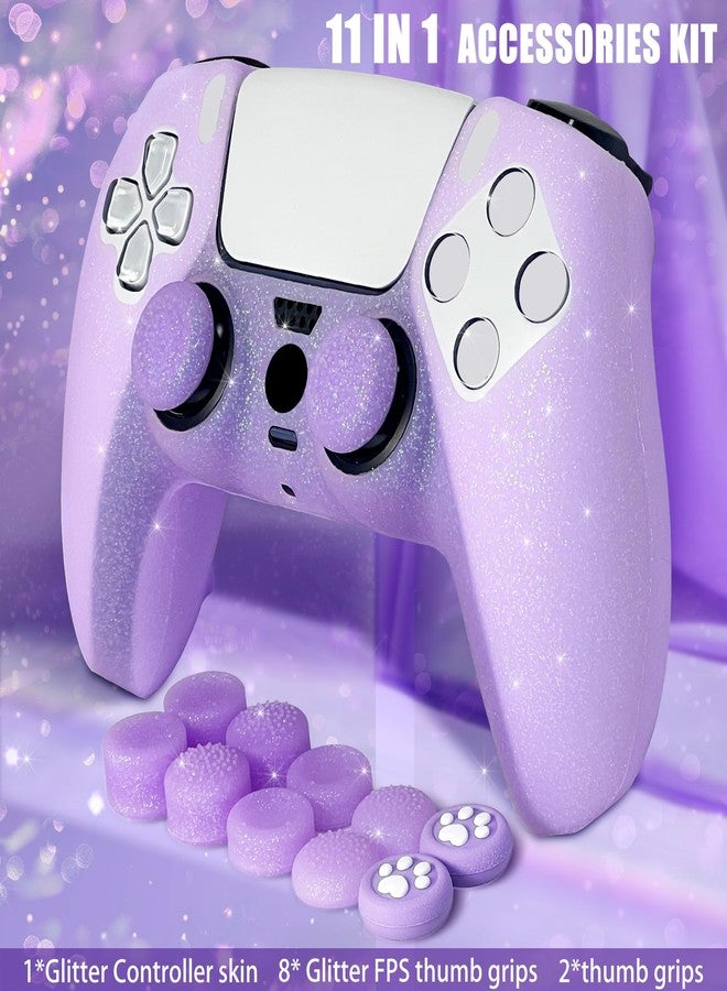 HLRAO Purple Glitter Anti-Slip Protective Silicone Cover Skin Compatible with PS5/Slim/Pro Controller,8 PCS Glitter Thumb Grips Caps and 2 Grips Caps. - Image 3
