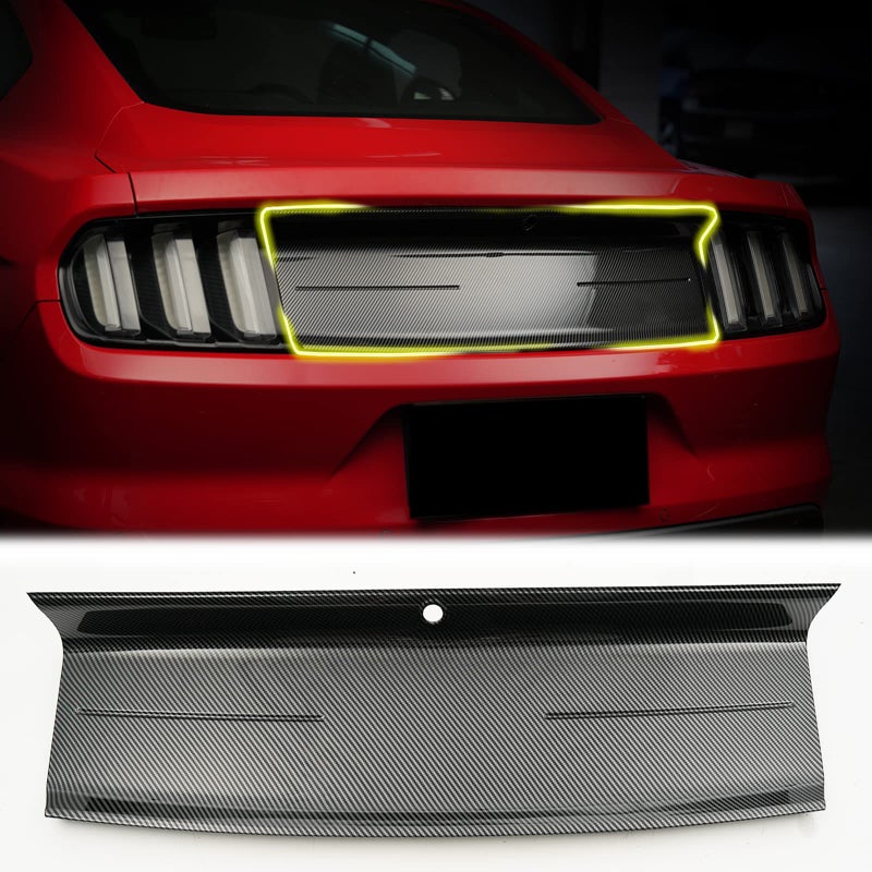 LitMiRaCle Rear Decklid Panel Trim Compatible with Ford Mustang 20152022 Mustang External Accessories Trunk Center Cover Panel Trim Carbon Fiber Texture with Line