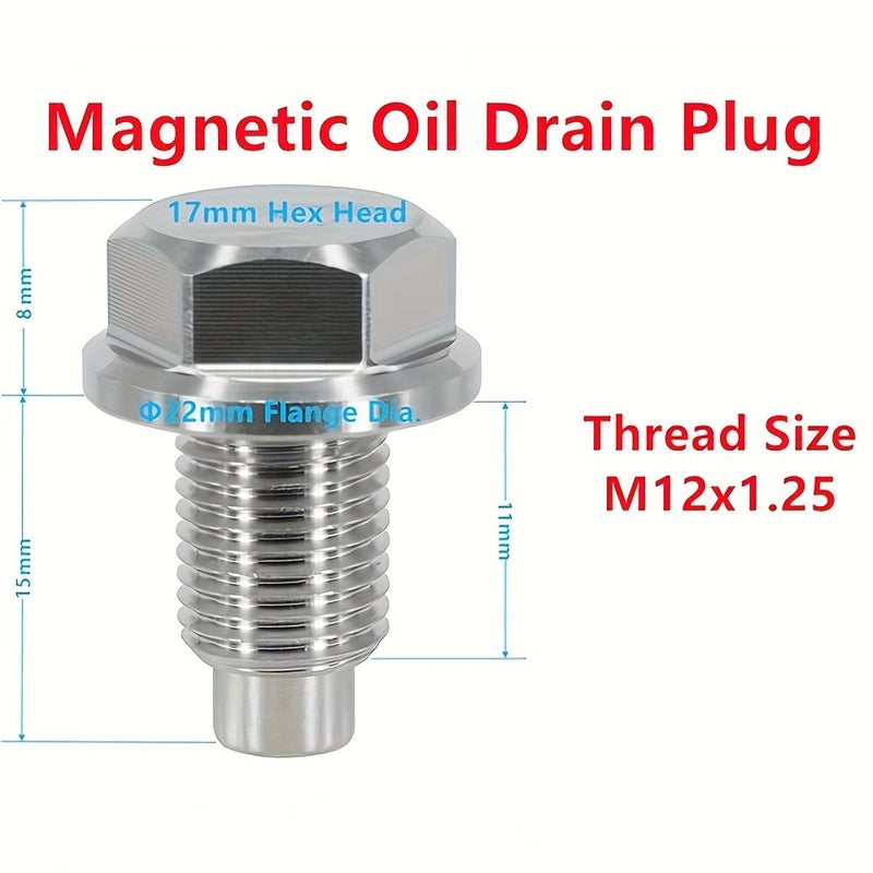 Stainless Steel Magnetic Oil Drain Plug M12 X 1 25 With Red Copper Washer Gasket For Select Toyota Lexus Honda Nissan Infiniti Ford GM Hyundai KIA Models Vehicle Repair Automotive Parts Precision Fit Durable Design - Image 2