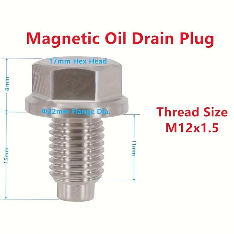 Stainless Steel Magnetic Oil Drain Plug M12 X 1 25 With Red Copper Washer Gasket For Select Toyota Lexus Honda Nissan Infiniti Ford GM Hyundai KIA Models Vehicle Repair Automotive Parts Precision Fit Durable Design - Image 4