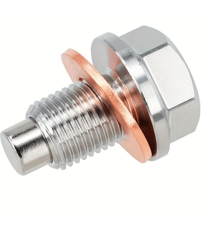 Stainless Steel Magnetic Oil Drain Plug M12 X 1 25 With Red Copper Washer Gasket For Select Toyota Lexus Honda Nissan Infiniti Ford GM Hyundai KIA Models Vehicle Repair Automotive Parts Precision Fit Durable Design - Image 3