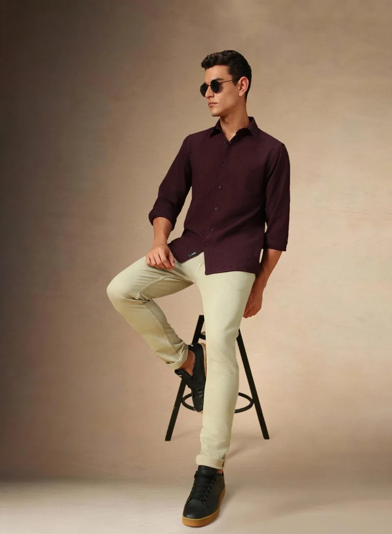 Dennis Lingo Men's Maroon Cotton Blend Textured Shirt