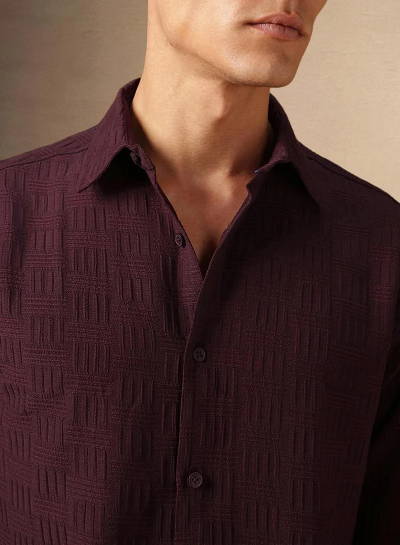 Dennis Lingo Men's Maroon Cotton Blend Textured Shirt
