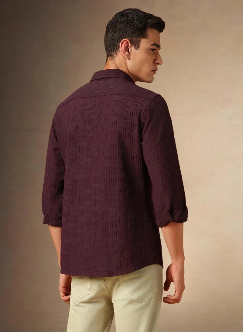 Dennis Lingo Men's Maroon Cotton Blend Textured Shirt