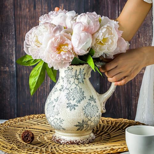 Enra Large Vintage Blue and White and Pitcher for Home Decor, 9.7 Inch Rustic Chinoiserie Decorative Vases, Green and Beige Ceramic Vases for Living Room, Kitchen, Office – Large Vases for Decor - Image 5