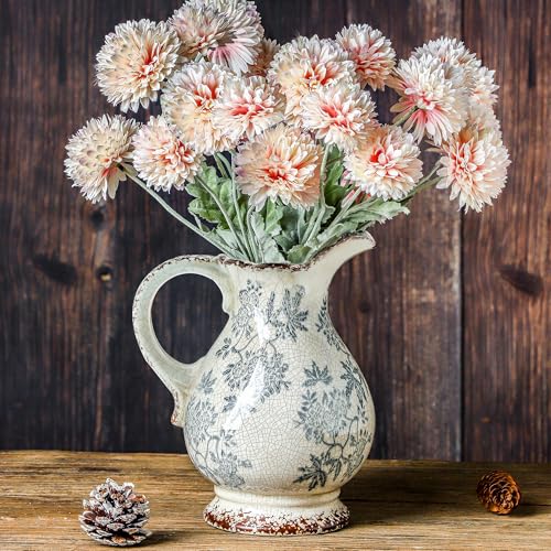 Enra Large Vintage Blue and White and Pitcher for Home Decor, 9.7 Inch Rustic Chinoiserie Decorative Vases, Green and Beige Ceramic Vases for Living Room, Kitchen, Office – Large Vases for Decor - Image 1