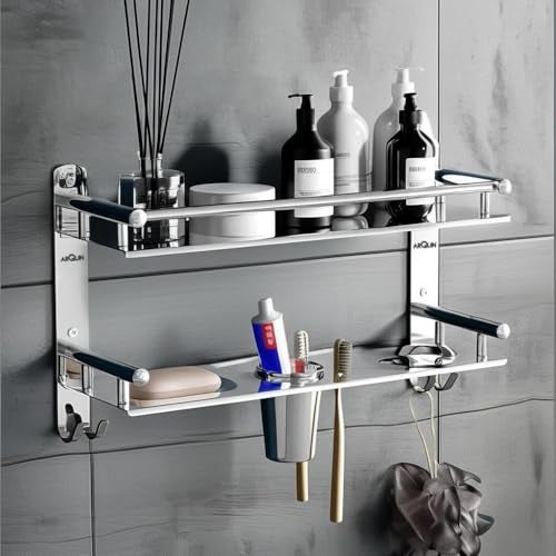 ARQUIN Bathroom Shelf Bathroom Organiser Racks and Shelves | 304 Stainless Steel Wall Mount 2-Layer Multi-Purpose Shelf I Bathroom Accessories Set Kitchen Wall Mount - Image 1