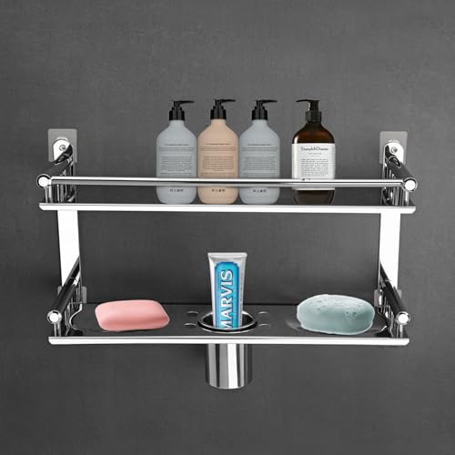 ARQUIN Bathroom Shelf Bathroom Organiser Racks and Shelves | 304 Stainless Steel Wall Mount 2-Layer Multi-Purpose Shelf I Bathroom Accessories Set Kitchen Wall Mount - Image 4