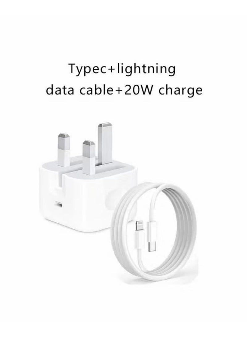 تنبلس شاحن ايفون سريع 20 وات | شاحن حائط USB C سريع مع كابل USB C إلى Lightning متوافق مع iPhone 14/14 Pro/14 Pro Max/13/12/SE2020/11/XR/XS Max/X/iPad - Image 1