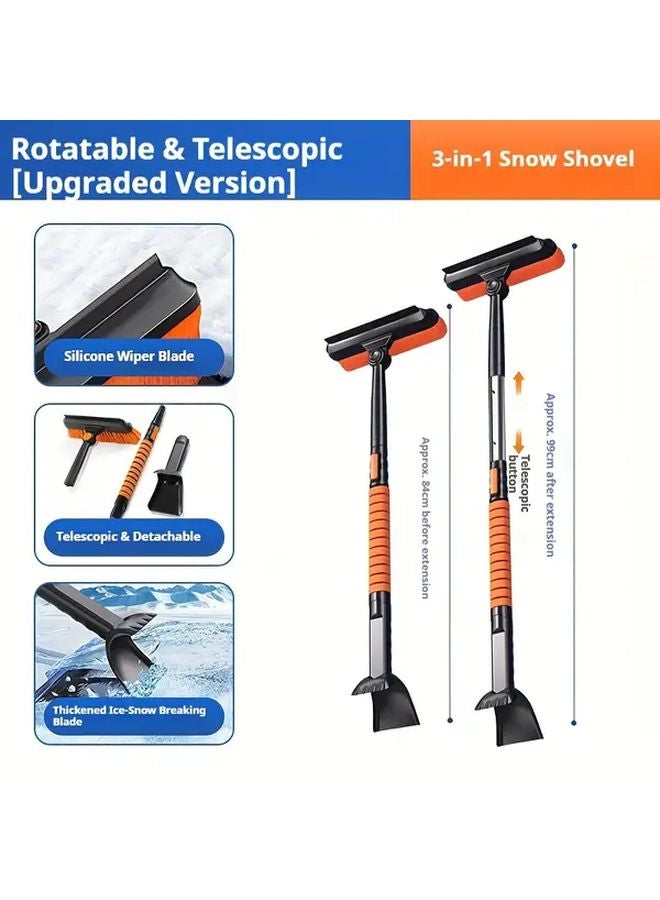 Orange Three Piece Snow Shovel Set Detachable Portable With Ice Scraper Adjustable Lightweight - Image 2