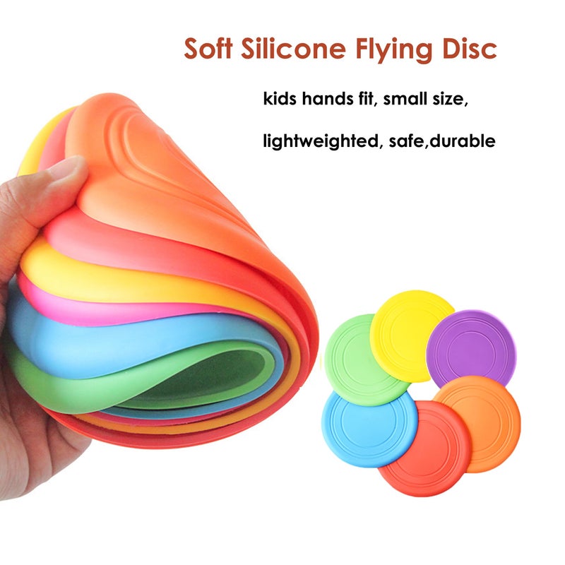 SUHEEUS Kids Flying Disc Toy Outdoor Playing Lawn Game Disk Flyer for Kindergarten Teaching Soft Silicone Colorful 6 Pack Bulk Set - Image 4