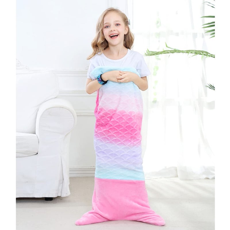 VHOME Kids Mermaid Blanket Gifts - Warm Living Room Sofa Blanket Children Cuddly Blankets for Birthday Gift (K1-Pink, Kids 47'' x 19'') - Image 3