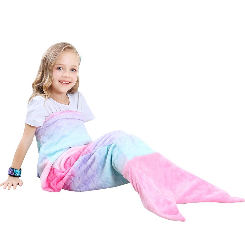 VHOME Kids Mermaid Blanket Gifts - Warm Living Room Sofa Blanket Children Cuddly Blankets for Birthday Gift (K1-Pink, Kids 47'' x 19'') - Image 1