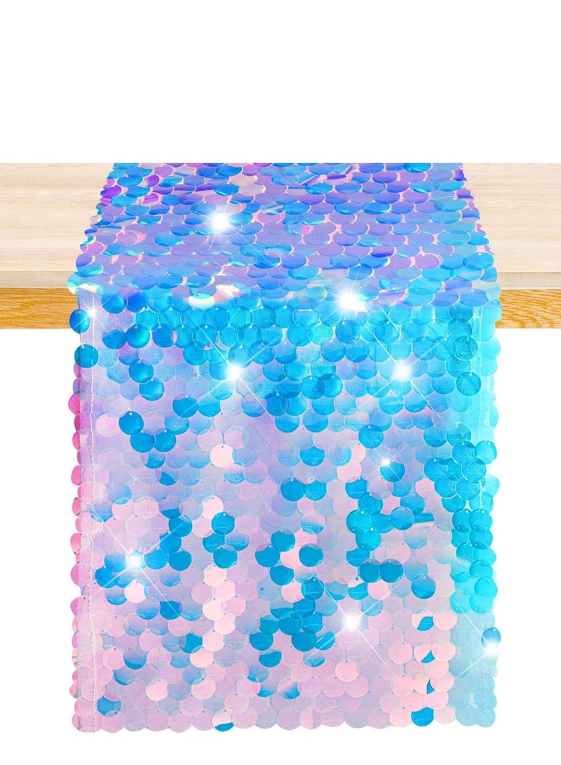 SOLARAE Mermaid Party Table Runner Mermaid Tail Scales Table Runner Glitter Holographic Sequin Table Cover for Ocean Under The Sea Party Decorations Mermaid Party Supplies - Image 1