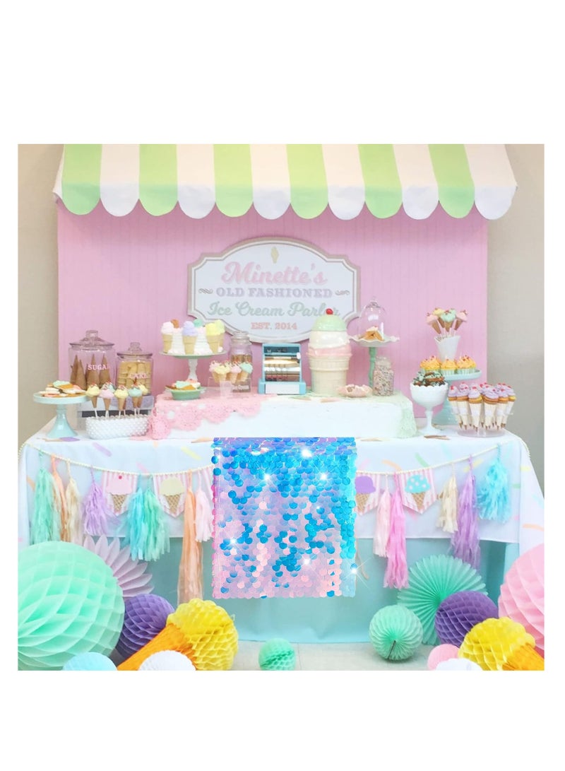 SOLARAE Mermaid Party Table Runner Mermaid Tail Scales Table Runner Glitter Holographic Sequin Table Cover for Ocean Under The Sea Party Decorations Mermaid Party Supplies - Image 3