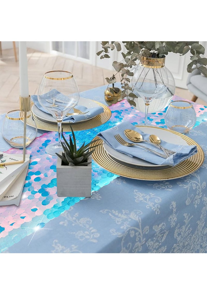 SOLARAE Mermaid Party Table Runner Mermaid Tail Scales Table Runner Glitter Holographic Sequin Table Cover for Ocean Under The Sea Party Decorations Mermaid Party Supplies - Image 5