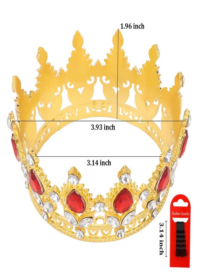 BAHABY Crown Cake Topper Happy Birthday Cake Toppers Wedding Cake Toppers Mini Crowns for Flower Bouquets Party Decorations (Gold Red) - Image 3