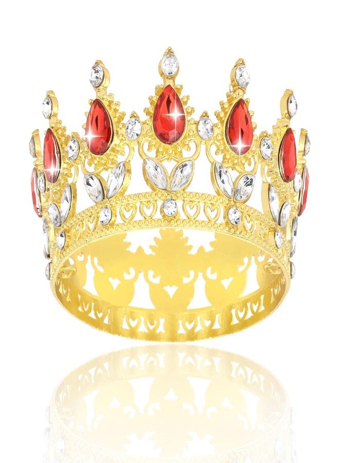 BAHABY Crown Cake Topper Happy Birthday Cake Toppers Wedding Cake Toppers Mini Crowns for Flower Bouquets Party Decorations (Gold Red) - Image 1
