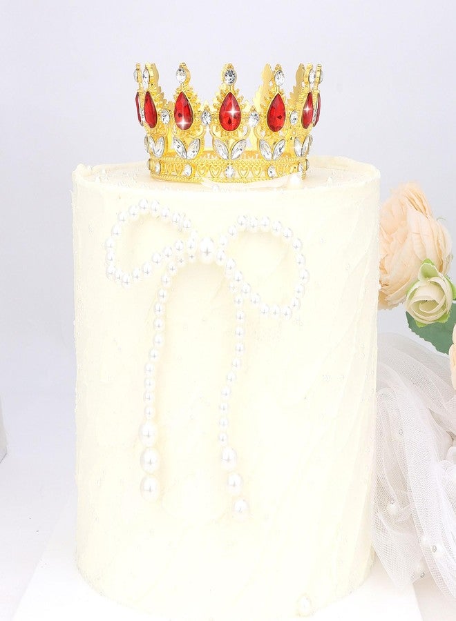 BAHABY Crown Cake Topper Happy Birthday Cake Toppers Wedding Cake Toppers Mini Crowns for Flower Bouquets Party Decorations (Gold Red) - Image 2