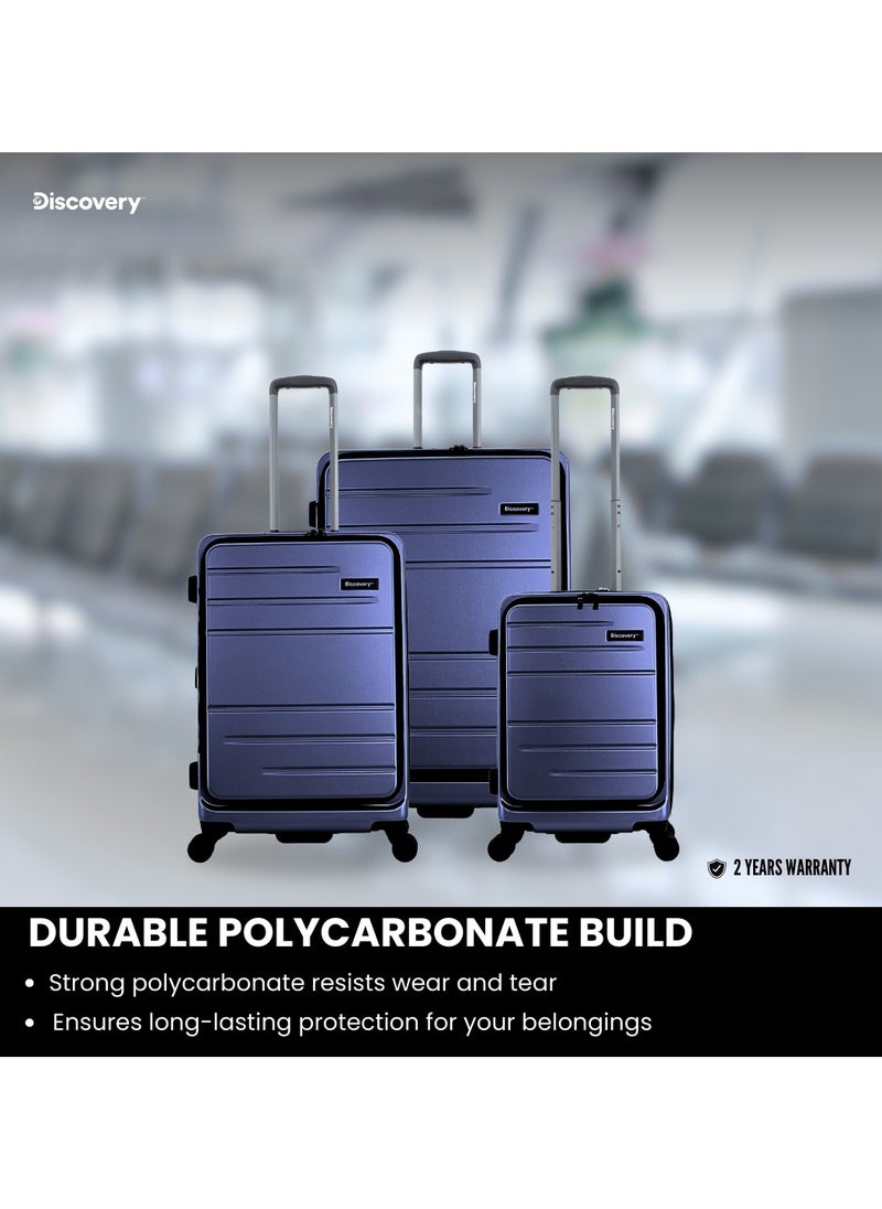 Discovery Patrol Hardside  20" Carry-On Small Cabin Business Travel Suitcase/ Front Open Laptop Compartment, 100% PC Lightweight Hard Shell Luggage, 4 Double Wheel, TSA Lock Trolley Bag Metallic Blue. - pzsku/Z9C4AEEB8D57FDEEA0361Z/45/_/1727696886/59b54199-e10b-4a2d-85e0-44d6c5cae70a