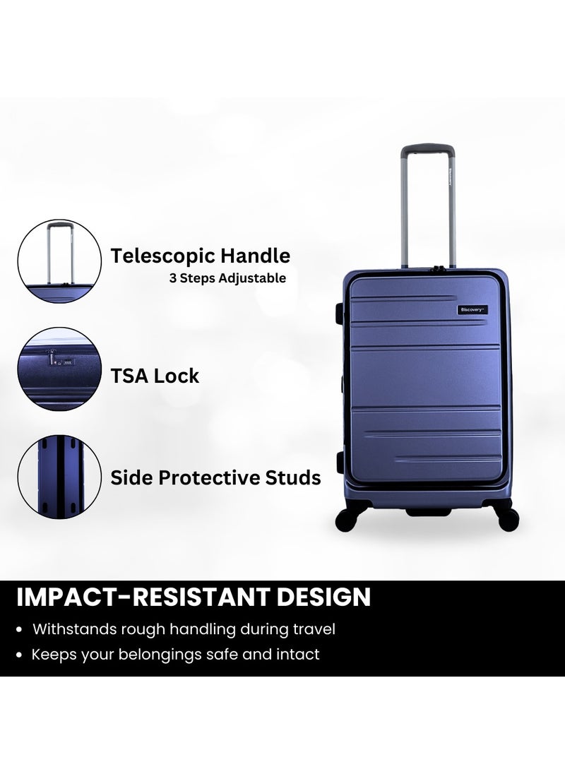 Discovery Patrol Hardside  20" Carry-On Small Cabin Business Travel Suitcase/ Front Open Laptop Compartment, 100% PC Lightweight Hard Shell Luggage, 4 Double Wheel, TSA Lock Trolley Bag Metallic Blue. - pzsku/Z9C4AEEB8D57FDEEA0361Z/45/_/1727696906/5d35e7a2-4916-402f-9d1d-3dcb3904e8a3