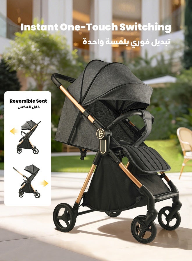 hibobi Baby Stroller - Lightweight Foldable Travel Pram with Reversible Seat for Newborn to 4 Years - Image 1