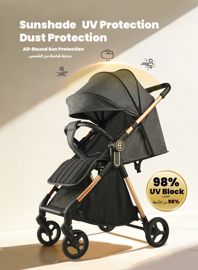 hibobi Baby Stroller - Lightweight Foldable Travel Pram with Reversible Seat for Newborn to 4 Years - Image 5