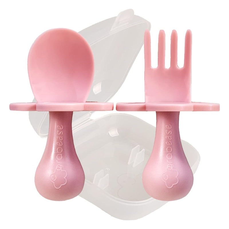 Grabease Baby Feeding Utensils Set - Travel Case for To-Go Toddler Containers - Choke-Guard for Baby Led Weaning Forks - Dishwasher Safe Toddler Spoon - Plastic, Blush, Pack of 1 - Image 1