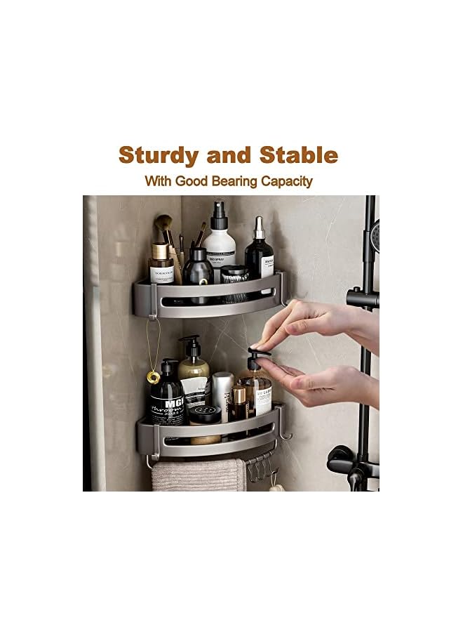 Raxoom Corner Shelf Bathroom Shower Organizer-2 Pack: No Drilling Corner Storage Shower Shelf with Hooks– Upgraded Bathroom Storage Organizer Shelf, Premium Corner Shower Caddy, Bathroom Accessories - Image 3