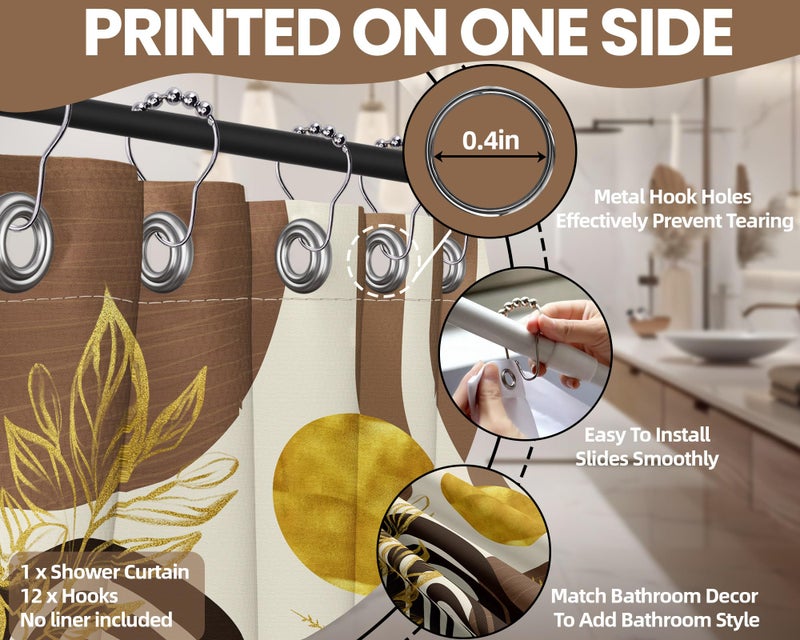 QGHOT Mid Century Modern Black and Brown Shower Curtain Boho Beige and Dark Tan Gold Shower Curtains for Mens Bathroom Decor Sets, Waterproof Cloth Fabric with Hooks, 70x72in - Image 5